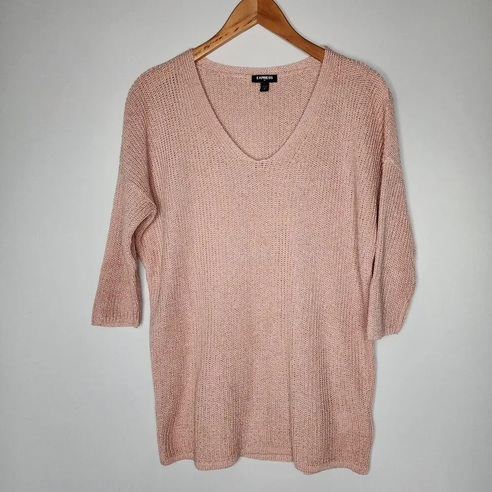 Express Pink Metallic Short Sleeve Sweater Women's Size Small